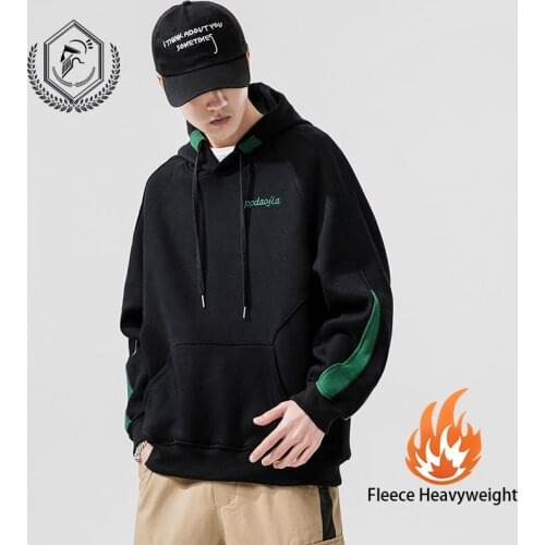 Men Fashion Fleece Heavyweight Loose Print Patchwork Casual Pullover Hip Hop Sweatshirts with Hooded