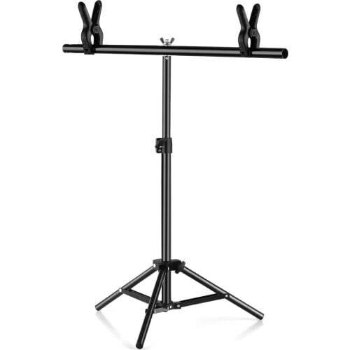T-shaped Metal Background Backdrop Photography Stand Bracket Support with 2pcs Fish-like Mount Clips for Photo Studio Video