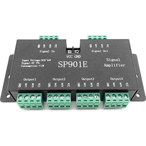5v 12v 24v Ws2812b Rgb Strip Led Amplifier SP901E 4CH Ws2811 WS2812b Led Signal Amplifier Work with Ws2811 Ws2812b Controller
