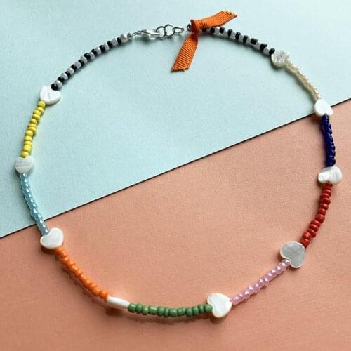 Bohemian seed bead colourful rainbow beaded love shell heart choker necklaces for women Layer bijoux fashion sex summer beach