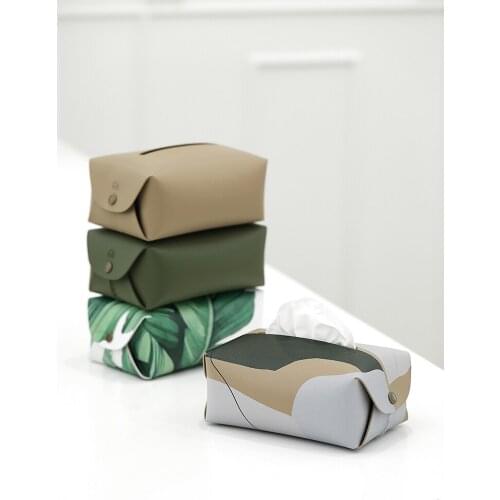 High Quilted Leather Tissue Bag Creative High-end Car Pumping Tissue Holder Nordic Style Light Luxury Living Room Decor