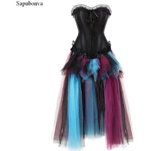 Sapubonva Skirt Corsets and Bustiers Top Lace Evening Women Plus Size Push Up Gothic Corset Dress Long Halloween Costume Sexy