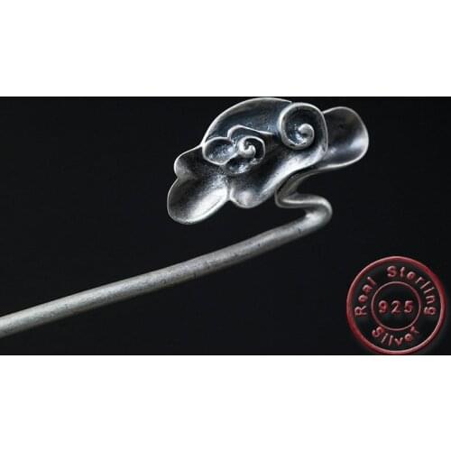 Amxiu Vintage Sterling Silver Hair Sticks Antique Silver Hair Jewelry Cloud Shape Hairpins For Women Birthday Gift Accessories