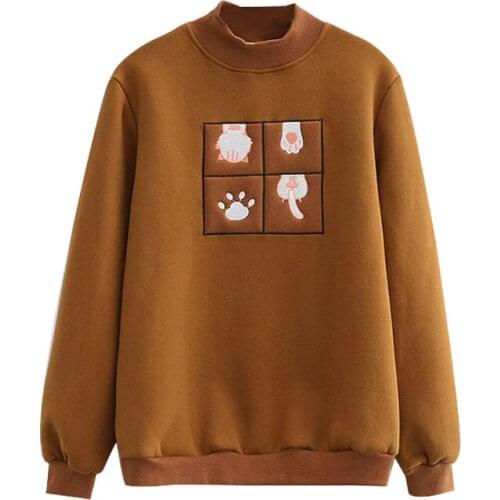 2021 Summer Fashion Hoodies Tracksuits For Women Long Sleeve Turtleneck Sweatshirts Cartoon Embroidery Loose Pullover For Female