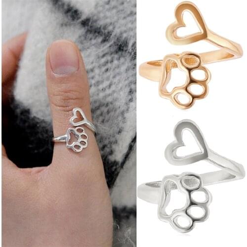 Fashion creative simple dog paw ring creative hollow love dog paw open ring tail ring female personality ring