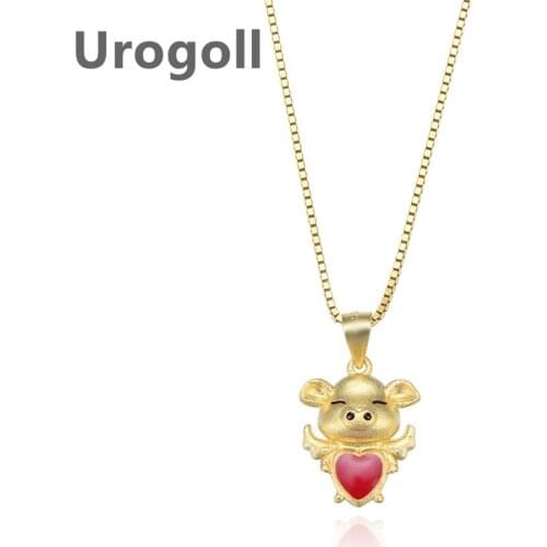 Fashion Women Pure 925 Sterling Silver Necklaces Gold Color Cute Love Piglet Pendant Necklace Chain Jewelry Accessory For Girl