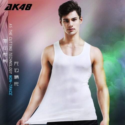 BOBTXS Summer new ice silk seamless mens waistcoat round neck slim sports wide shoulder underwear business bottom coat