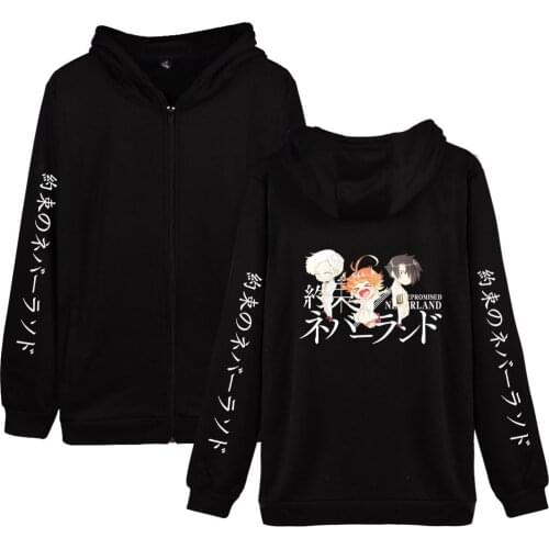 Winter Mens Jackets and Coats Anime The Promised Neverland Zip Up Hoodie Fleece Zipper Hooded Sweatshirt Outerwear Warm Coat