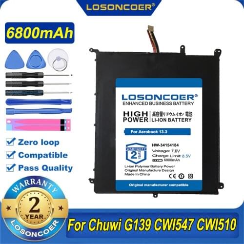 100% Original LOSONCOER 6800mAh HW-34154184 34154184P For Chuwi Aerobook G139 CWI547 CWI510 Tablet PC Battery HW-34154184P