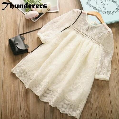 2018 childrens clothing dress girls costume embroidered dress spring and summer new childrens soft lace sleeves princess dress