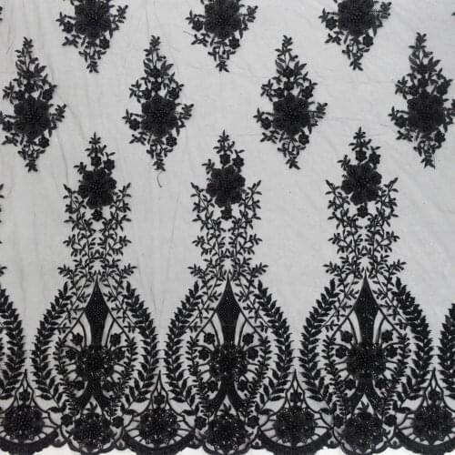 2021 black african lace fabrics beaded fabric tulle french lace HY1328-4