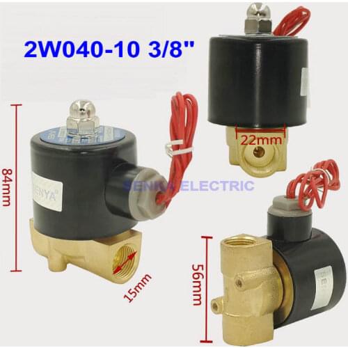 2W040-10 2 Way N/C 3/8" Air Water Valve Electric Brass Pneumatic Solenoid Valve for Gas Diesel DC12V/DC24V/AC110V/AC220V/AC380V