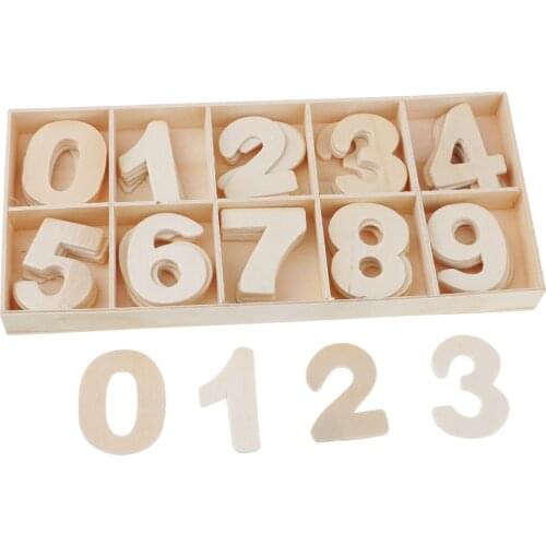 60pcs Natural Wood 0-9 Arabic Number Embellishment with Wood Box for Kids Educational Toys Games
