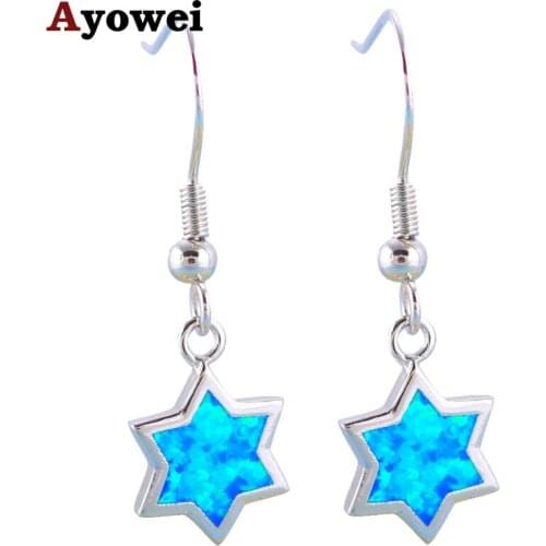 Ayowei 2017 New Design Five Star Blue Fire Opal Silver Top Sell Fashion Jewelry Drop Earring OES667A for Women Gift