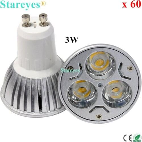 Free shipping 60 pcs Dimmable GU10 E27 MR16 E14 B22 GU5.3 3W High power LED Spotlight Downlight lamp droplight bulb Lighting