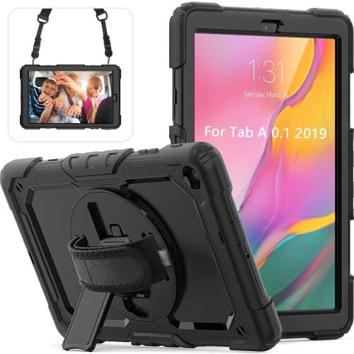 Case for Samsung TAB A10.1 2019 Case with Strap Rotating Protective Case T510 T515 Soft Silicone Tablet PC Cover with Pen Holder