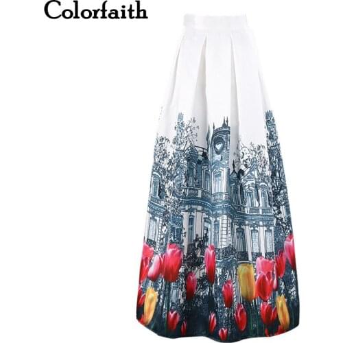 2017 Satin Women 100cm Flared Maxi Skirts Retro Building Lily Floral Printed Pleated Floor Length Long Skirts Tutu Saias SP034