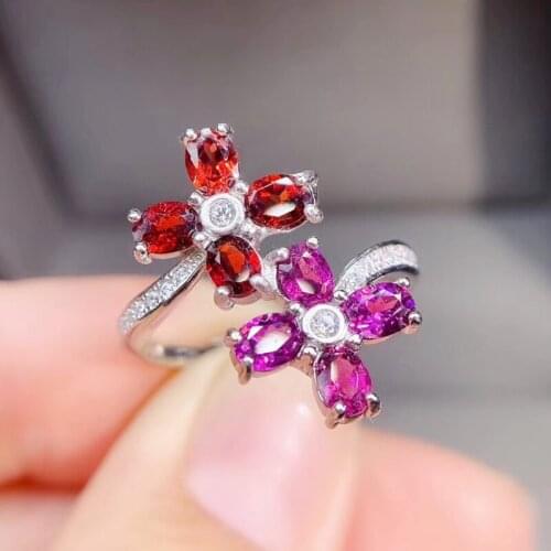 Natural real red garnet pyrope flower ring Per jewelry 3*4mm 0.3ct*8pcs gemstone 925 sterling silver Fine jewelry J21136