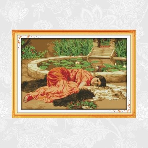 Woman lying down comfortably Printed on Canvas 11ct 14ct Cross Stitch kits DMC Embroidery Set DIY Handmade Home Decoration
