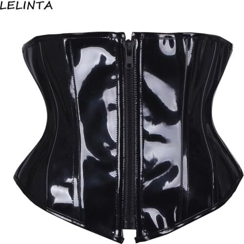LELINTA Black PVC Underbust Corset Belt Gothic Zip Waist Trainer Cincher Lace Up Steampunk Corsets and Bustiers Plus Size 6XL