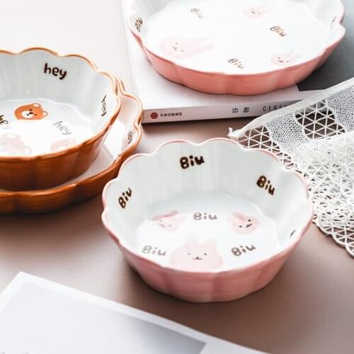 Creative Japanese Tableware Cartoon Cute Children Ceramic Bowl Noodle Bowl Fruit Lace Bowl Household Ceramic Plate