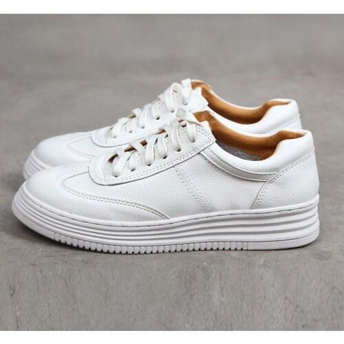 Sneakers Fashion Women Shoes Platform Sneakers Ladies Lace-up Casual Shoes Breathable Walking Split leather Shoes White shoes