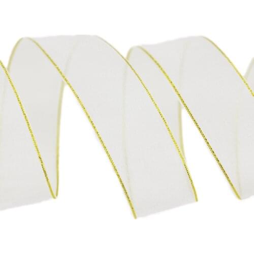 50 yards/roll) 25mm gold edged organza ribbon gift wrapping decoration wedding ribbons