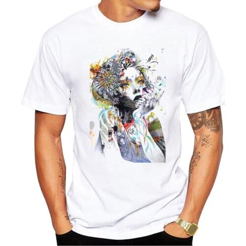 TEEHUB New Arrivals Men T-Shirt Fashion Painted Flower Girl Printed Tops Short Sleeve Cool Tshirts Funny Tee