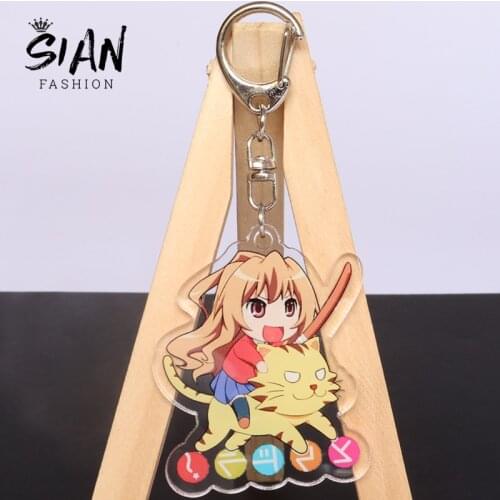 New Arrival TIGER DRAGON Toradora! Keychain Aisaka Taiga Two-sided Key Holder Acrylic Pendant Keyring Women Lovely Bag Jewelry