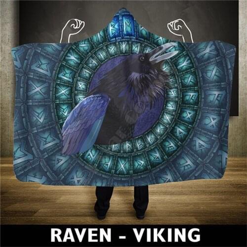 Viking Hooded Blanket Raven Viking 3D Printed Wearable Blanket Adults kids Blanket blanket throw blanket