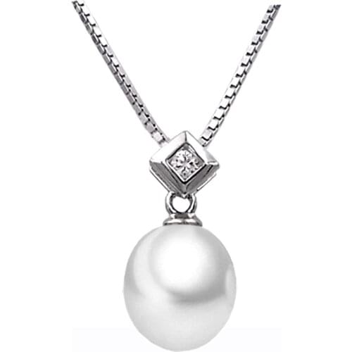 Freshwater pearls silver pendant Necklace with 18inch box chain pearl 8-8.5mm 100% 925 pure silver fine jewelry gift for Lovers