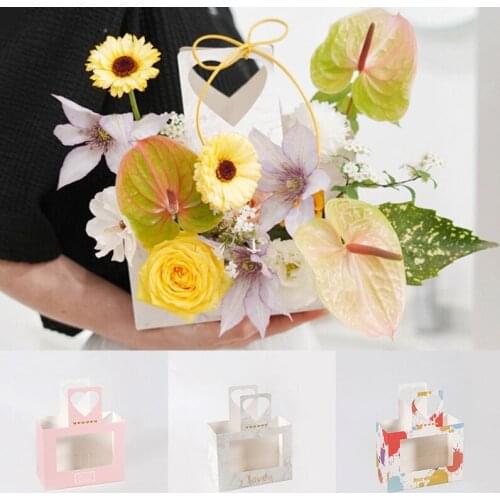 Gift Packing Flower Box Bag Paper Square Portable Florist Handy Flower Bags Mini Wedding Favor Party Rose Storage Box