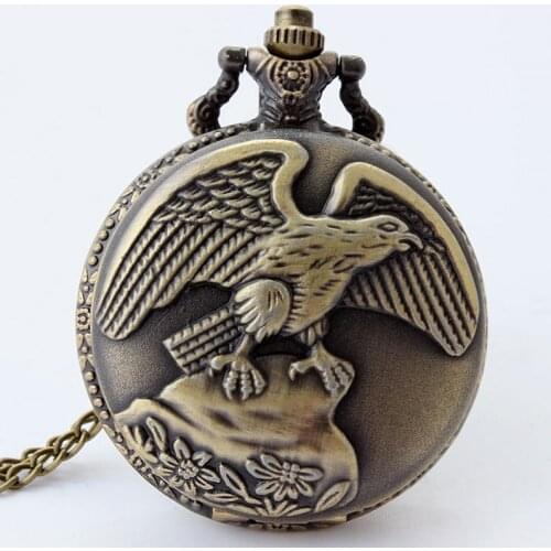 Retro Antique Steampunk Quartz Pocket Watch Eagle Carving Bronze Necklace Chain Men Watch Gifts Reloj De Bolsillo 2020 saat