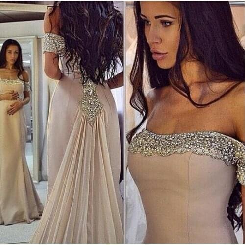 Sparkling Off The Shoulder Prom Dresses Chiffon Mermaid Evening Dress Beads Party Prom Gowns Arabic 2020 Custom Made Cheap
