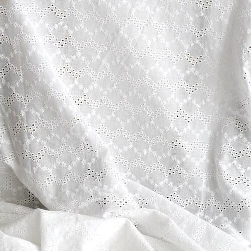 Pure Cotton Cloth White Embroidery Lace Fabric 125CM Dress Baby Clothes Handmade DIY Cotton Fabric Tablecloth Decoration