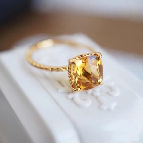 Three-dimensional design silver inlaid citrine square adjustable ring shines luxury womens jewelry party accessories
