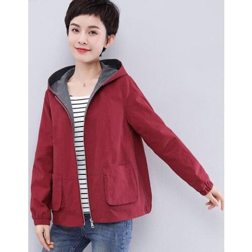 2021 New Spring Trench Coat Women Short Korean Womens Large Size M- 4xl Loose Fashion Casual All-Match Hoodied Windbreaker