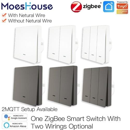 Moeshouse Smart Light Switch Tuya ZigBee No Neutral Wire No Capacitor Needed Smart Life 2/3 Way Works with Alexa Google 2mqtt