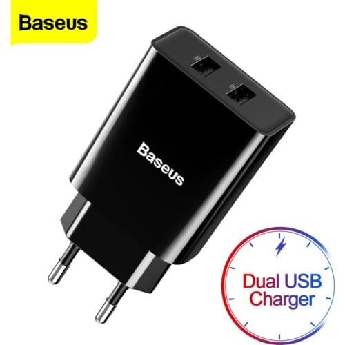 Baseus Mini Dual USB Charger EU Plug Adapter Wall Fast Charger For iPhone Samsung Xiaomi Mi Huawei Portable Mobile Phone Charger