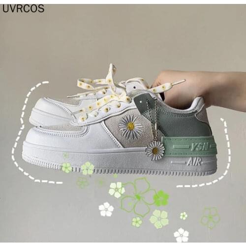 2021 Spring Korean Casual Shoes Cream Little Daisy Sneakers White Shoes Womens Single Shoes Wild Womens Trendy Ins Shoes