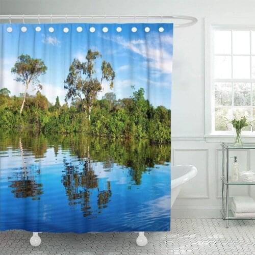 River Beautiful Reflection of The Amazon Rainforest in Brazil Shower Curtain Waterproof 72 x 72 Inches Set with Hooks