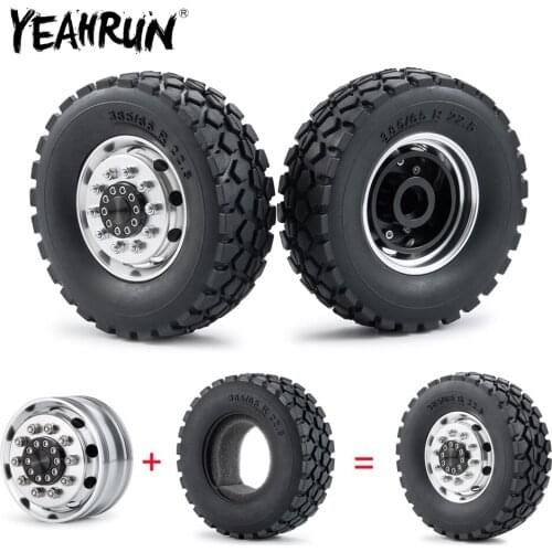 YEAHRUN 2Pcs Metal Front Wheel Hub Rims with 30mm Width Black Rubber Tires for 1/14 Tamiya RC Trailer Tractor Truck Car Parts