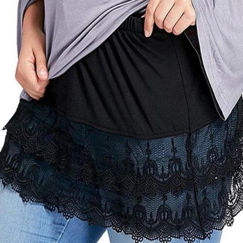 Women Mini Skirts Shirt Extender Lace Hollow Stitching Sweater Clothing Accessory Belt A-Line Solid Color Sexy Girl Shirt Sets