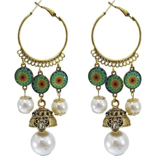 Womens Ethnic Retro Round Indian Jhumka Jhumki Earrings Classic Vintage White pearl Tassel Earrings Wedding Jewelry Bijoux