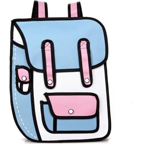 Women Backpacks 2020 Summer Harakuju Cute 3D Jump Style 2D Drawing Cartoon Paper Bag Comic Backpack Fashion Cute Student Bags