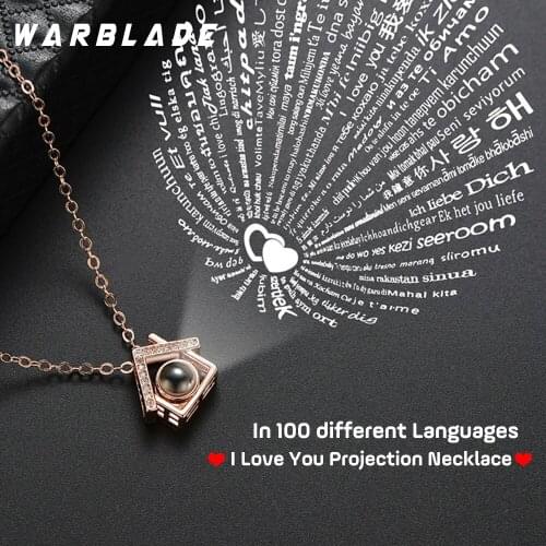 Gold And Silver House 100 languages I love you Projection Pendant Necklace Romantic Love Memory Wedding Necklace For Lover Gift