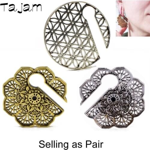 1Pair Tribal Antique Brass Flower Keyhole Ear Weight Expander Stretched Lobe Earrings Dangle Earring Body Piercing Jewelry