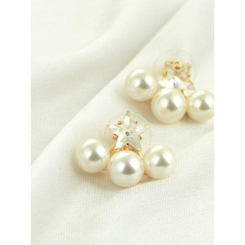 12 Pairs/Lot Jewelry Women Earrings Double Sided Imitation Pearl Stud Earrings For Women CZ Star Crystal Rhinestone Ear Clip
