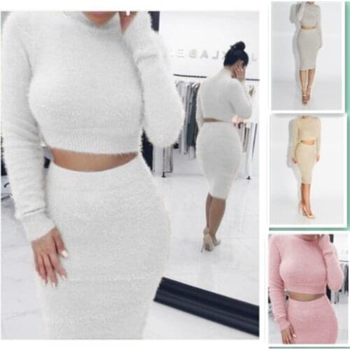 2020 New Autumn Winter Women Two Piece Set Fashion Long Sleeve Turtleneck Casual Basic Sweater Ladies Warm Slim Skirts Two Set