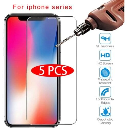 5PCS Protective tempered glass for iphone 7 6 8 plus 11 12 pro XS max XR glass iphone 7 x xr screen protector glass on iphone 6S